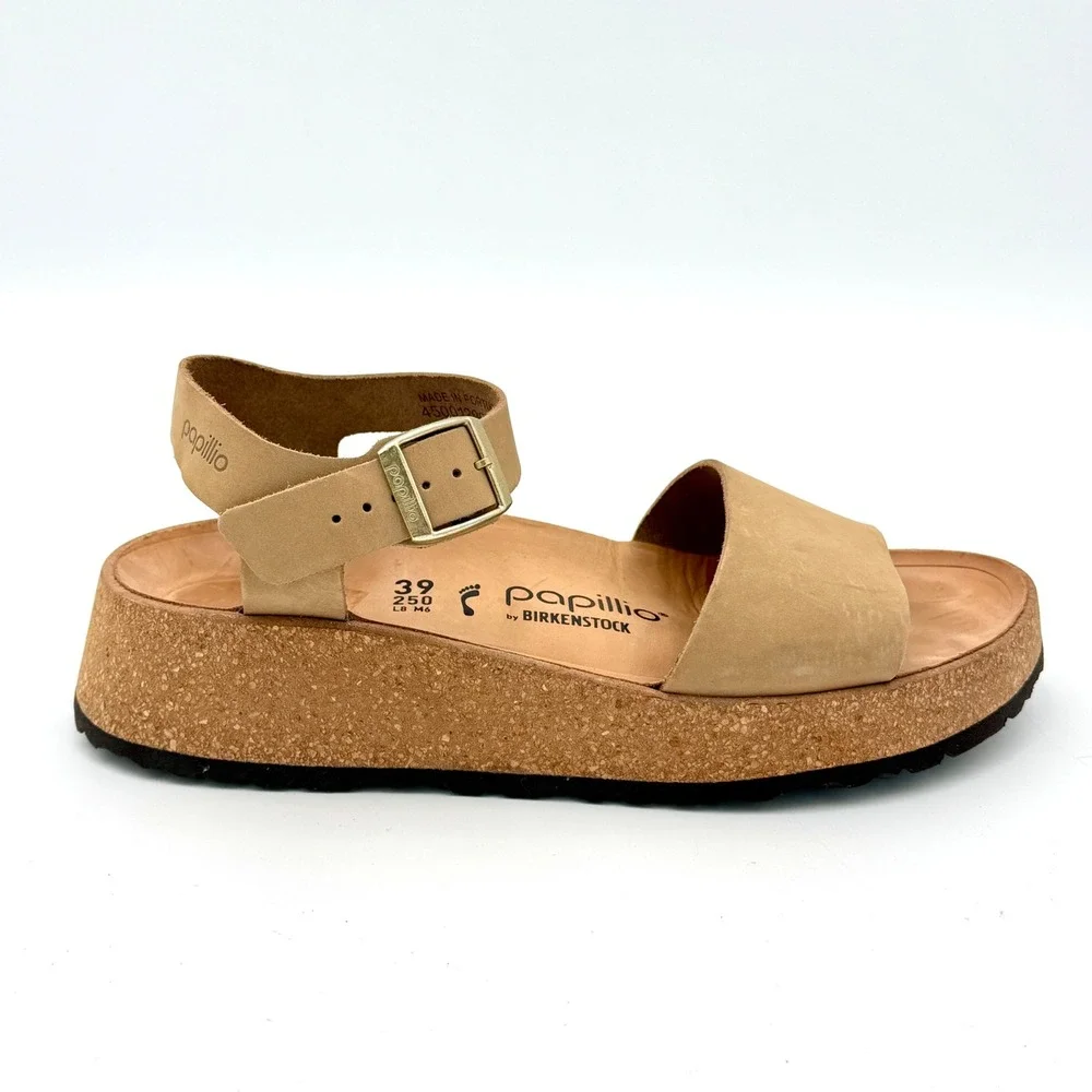 Papillio by Birkenstock Glenda Tan Nubuck Platform Wedge Sandals Women 39 L8 M6